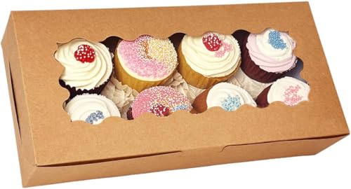 Sivaopa 5 Stück Kuchen-Boxen, Zoll hoch Kuchen-Box mit Kuchen-Boards, weiß große Bäckerei-Boxen mit Fenster, quadratische Pappe Kuchen-Box für Multi-Layer-Kuchen (Braun Keksdose) von Sivaopa