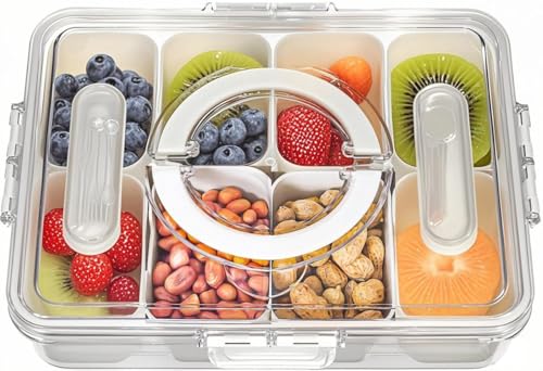 Snackbox mit 8 Fächern, Snackle Box, geteilte Snackschalen mit Deckel und Griff, Stretch Fresh Storage Trays, wiederverwendbare Obstaufbewahrungsbehälter für Kühlschrank - Inklusive Gabel und Löffel Snackbox mit 8 Fächern, Snackle Box, geteilte Snackschalen mit Deckel und Griff, Stretch Fresh Storage Trays, wiederverwendbare Obstaufbewahrungsbehälter für Kühlschrank - Inklusive Gabel und Löffel von Sivaopa