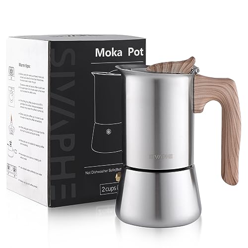 Sivaphe Espressokocher Induktion, Herd Espressomaschine, Edelstahl Espressokanne Mokkakanne Espresso Maker, Aluminiumfrei 2 Tassen 100ML von Sivaphe