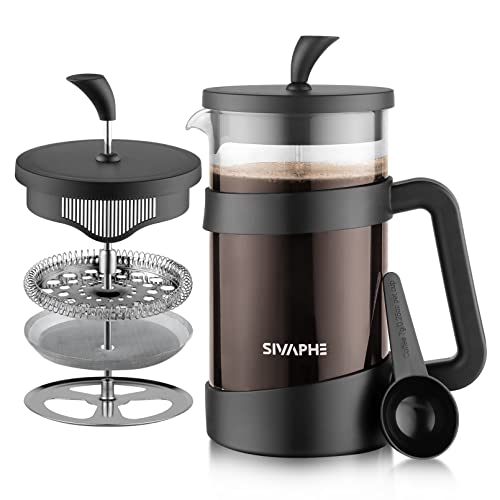 Sivaphe French Press Kaffeemaschine I Tragbare Cafetière mit Dreifachfilter I Hitzebeständiges Glas mit Löffel (black, 350ml) von Sivaphe