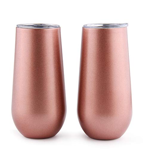 Sivaphe Sektkelche Champagnerglas Roségold 2er Set Edelstahl Doppelwandig Thermol Weingläser mit Deckel für Weihnachten von Sivaphe