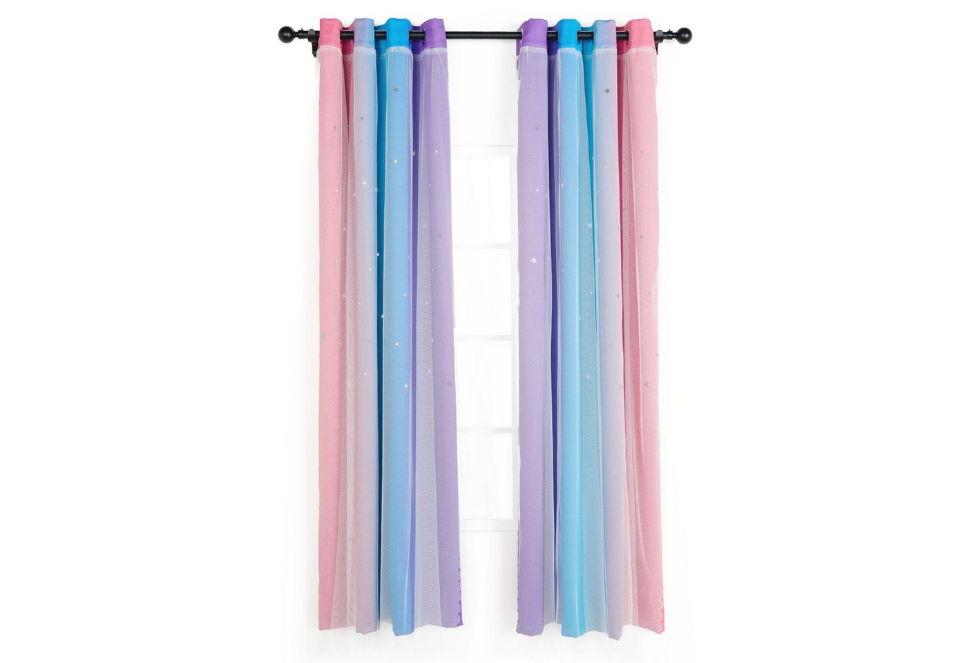 SiviO Vorhang Kinder Verdunkelungsvorhänge mit Sternen-Ombre-Design, 2 Stück, Ösen, blickdicht, 2-in-1 Doppellagig mit Voile und Ösen von SiviO