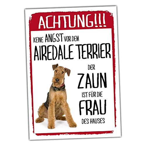 Airedale Terrier Schild Achtung Zaun Frau Spruch Türschild Hundeschild Warnschild Fun cool Design von siviwonder