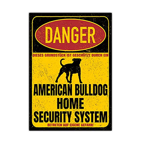 American Bulldog USA Dog Schild Danger Security System Türschild Hundeschild Warnschild Fun Sicherheitsschild Hund Privatgrundstück Hundewarnung Warnung vor dem Hund von siviwonder
