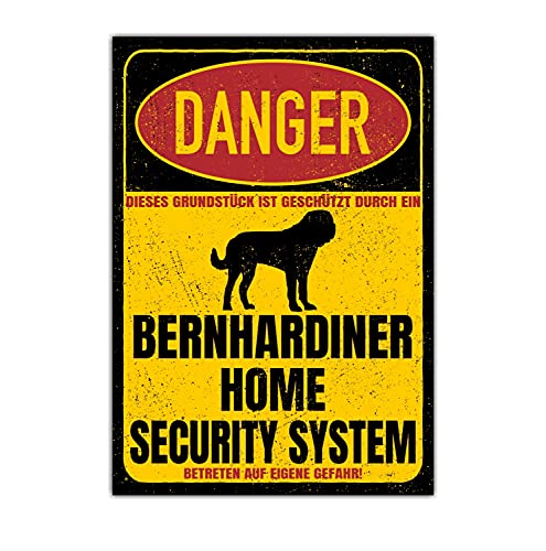 Bernhardiner Dog Schild Danger Security System Türschild Hundeschild Warnschild Sicherheitsschild Hund Privatgrundstück Hundewarnung Warnung vor dem Hund von siviwonder