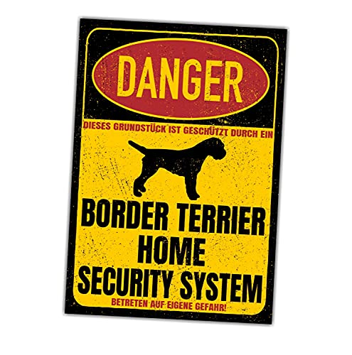 Border Terrier Dog Schild Danger Security System Türschild Hundeschild Warnschild Sicherheitsschild Hund Privatgrundstück Hundewarnung Warnung vor dem Hund von siviwonder