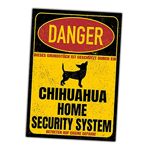 Chihuahua Chi Chis Dog Schild Danger Security System Türschild Hundeschild Warnschild Sicherheitsschild Hund Privatgrundstück Hundewarnung Warnung vor dem Hund von siviwonder