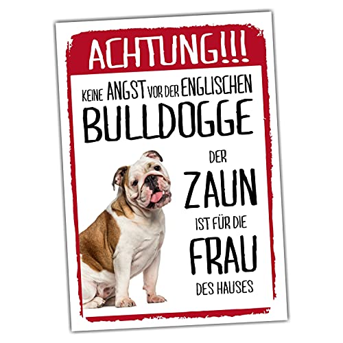 Englische Bulldogge Dog Schild Achtung Zaun Frau Spruch Türschild Hundeschild Warnschild Fun von siviwonder