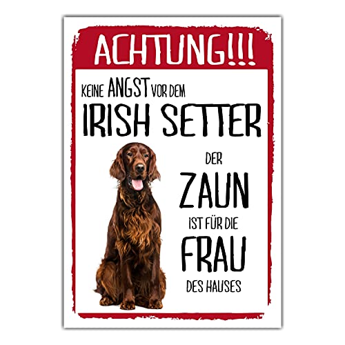 Irish Setter Dog Schild Achtung Zaun Frau Spruch Türschild Hundeschild Warnschild Geschenkidee lustiger Spruch Hundemotiv Aluminium Wetterfestes Hundeschild von siviwonder