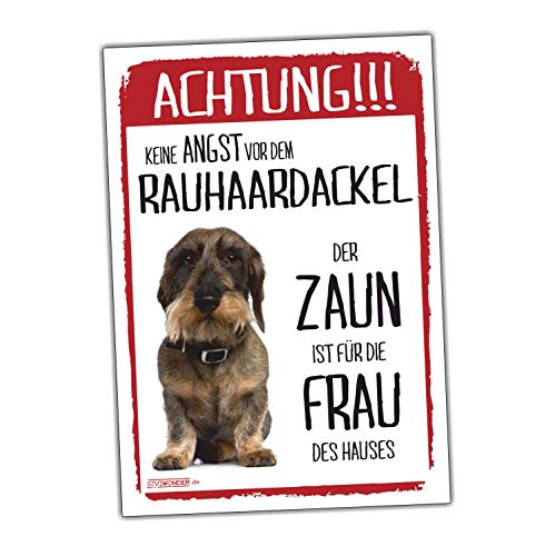Rauhaardackel Dackel Schild Achtung Zaun Frau Spruch Türschild Warnschild Geschenkidee lustiger Spruch Hundemotiv Aluminium Wetterfestes Hundeschild cool Design Hundeschild von siviwonder