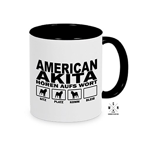 siviwonder Tasse Kaffeebecher American Akita Hören aufs Wort Hund Hunde Fun schwarz von siviwonder