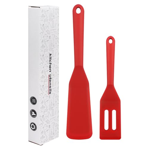 2 Stk Spatula Silicone, Silicone Spatula, Antihaftbeschichtet, Leicht Zu Reinigen, Langer Griff, für Kochen Fisch, Pfannkuchen, Eier(Red) von Sivono