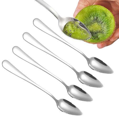 4pcs Grapefruitlöffel,16.8cm Kiwi Spoon,Grapefruitlöffel Edelstahl, Löffel Mit Zacken,Babynahrungsergänzung Fruchtlöffel,Dessertlöffel,Obstlöffel Mit Wellenschliff,Für Kiwi,Äpfel,Grapefruits von Sivono