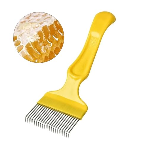 Edelstahl Entdeckelungs Gabel, Fleischgabel,Honig Kamm Imkereiausrüstung Zubehör, Bienen Gabel Entdeckelungsgabel Imker Beekeeping Werkzeug mit 21 Zinken(Gelb,Size:20.5*7cm) von Sivono