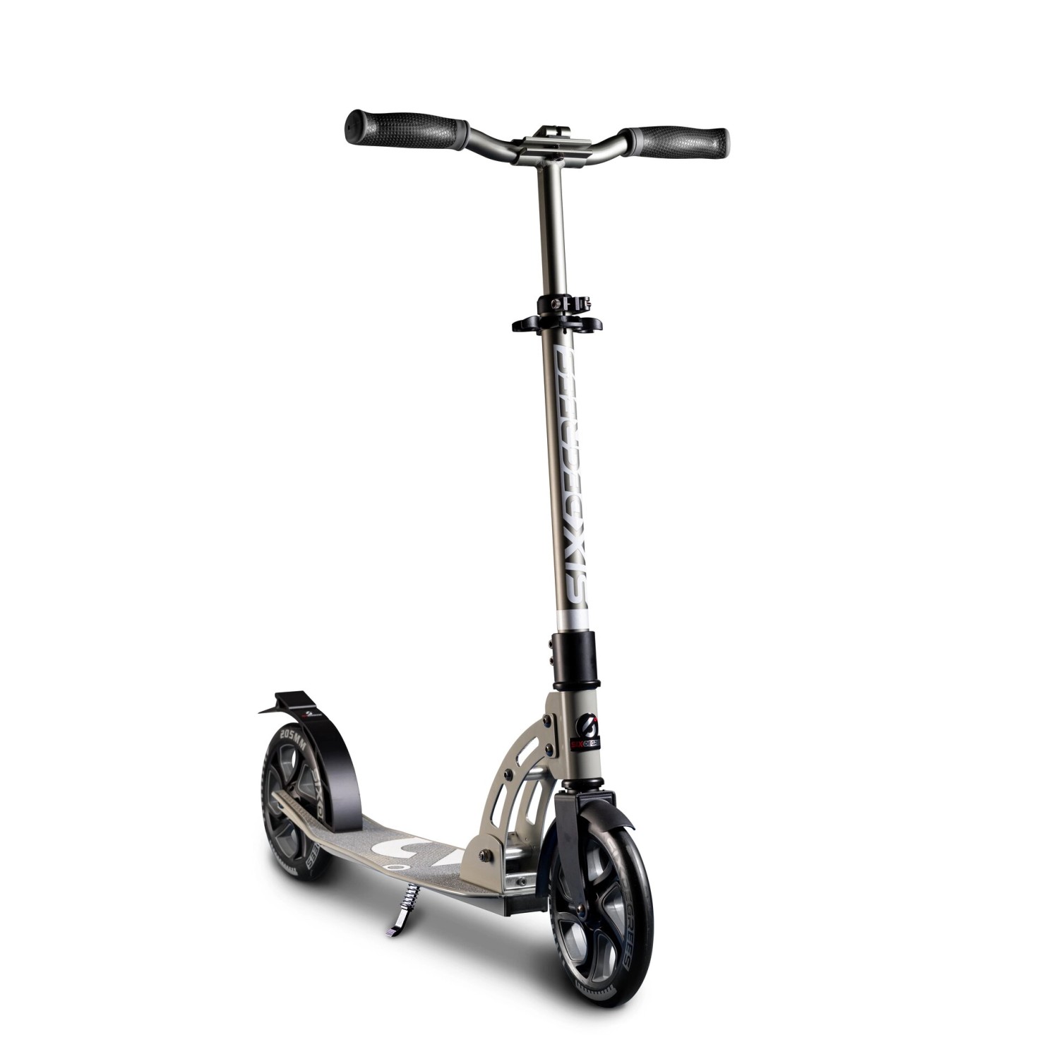 Six Degrees Aluminium Scooter mit Klappmechanismus & Ständer 205 mm Höhenverstellbar GS-Geprüft Grau Testsieger von SixDegrees