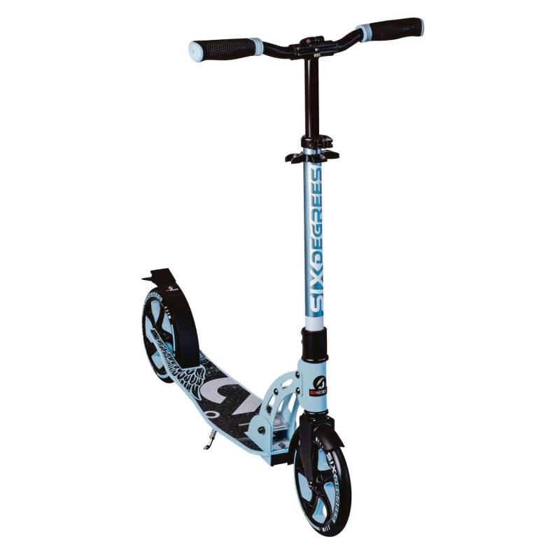 Six Degrees Aluminium Scooter mit Klappmechanismus & Ständer 205 mm Höhenverstellbar GS-Geprüft Hellblau Testsieger von SixDegrees
