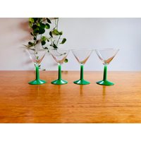 1980Er Jahre Vintage Martini Cocktailgläser - 4Er Set Ende Des 20.jahrhunderts Green Stem Glassware von SixVintageGlass