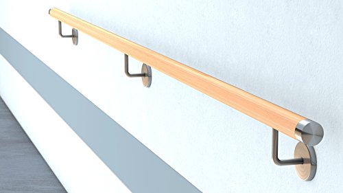 Buche Holz Handlauf V2A Fertighandlauf Gel„nder Treppe Griff 42,4x2 mit Abdeckrosette (2,3 m - einteilig) von Sixone