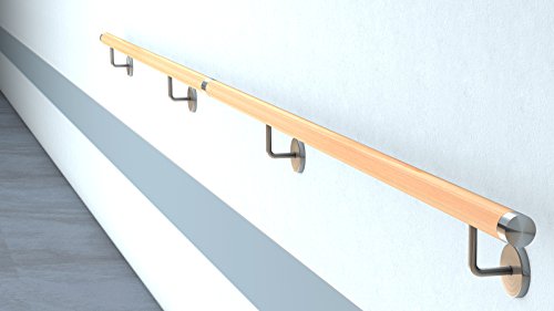 Buche Holz Handlauf V2A Fertighandlauf Gel„nder Treppe Griff 42,4x2 mit Abdeckrosette (3,0 m - zweiteilig) von Sixone