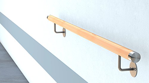 Buche Holz Handlauf V2A Fertighandlauf Gel„nder Treppe Griff 42,4x2 mit sichtbarer Verschraubung (1,5 m - einteilig) von Sixone