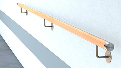 Buche Holz Handlauf V2A Fertighandlauf Gel„nder Treppe Griff 42,4x2 mit sichtbarer Verschraubung (2,4 m - einteilig) von SIXONE