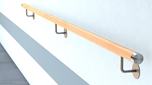Buche Holz Handlauf V2A Fertighandlauf Gel„nder Treppe Griff 42,4x2 mit sichtbarer Verschraubung (2,5 m - einteilig) von Sixone