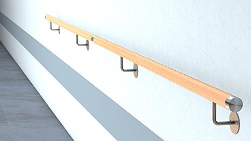 Buche Holz Handlauf V2A Fertighandlauf Gel„nder Treppe Griff 42,4x2 mit sichtbarer Verschraubung (2,8 m - zweiteilig) von Sixone