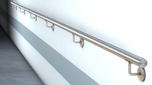 Edelstahl Handlauf V2A Fertighandlauf Geländer Treppe Griff 42,4x2 mit Klipsrosette (4,0 m) von SIXONE