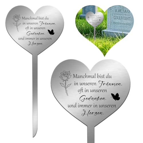12 * 18cm Grab Deko aus Metall Herzförmige Grabstecker Grabschmuck Wetterfest zu Ehren eines verstorbenen Geliebten Menschen oder Haustieres ein Mit Aufschrift und Rosen-Muster Oster-Souvenirs von Siyrdxcbt