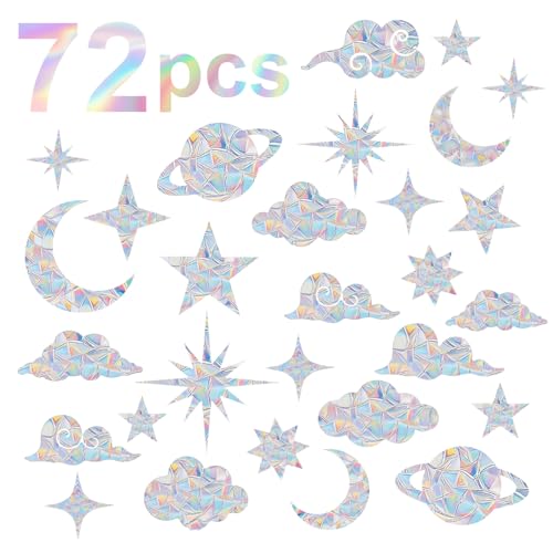 72 Sky themed Suncatcher Sticker Regenbogen Folie Fenster Prisma Fensteraufkleber Sonnenfänger Können Vögeln Helfen Glas zu Erkennen und Räume zu Dekorieren Geeignet für Verschiedene Glasmaterialien von Siyrdxcbt