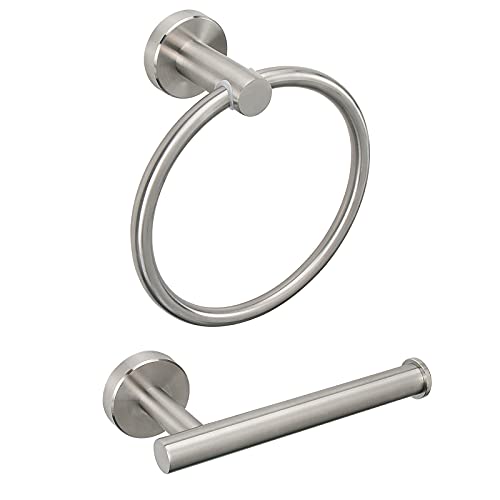 Siyzda Badezimmer Hardware Set 2 Stück Handtuchring und Toilettenpapierhalter 304 Edelstahl Handtuchhalter und Handtuchhalter Wandmontage (Gebürstetes Nickel) von Siyzda