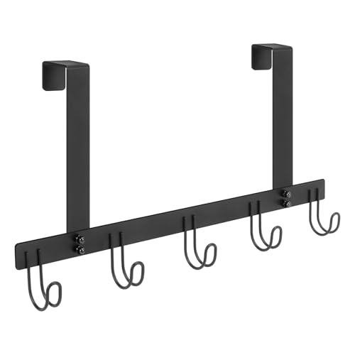 Siyzda Türhaken ohne Bohren, Handtuchhalter aus Metall zum Aufhängen, Handtuchhalter mit 5 Kleiderhaken für Badezimmer, Schlafzimmer, Küche (mattschwarz) von Siyzda