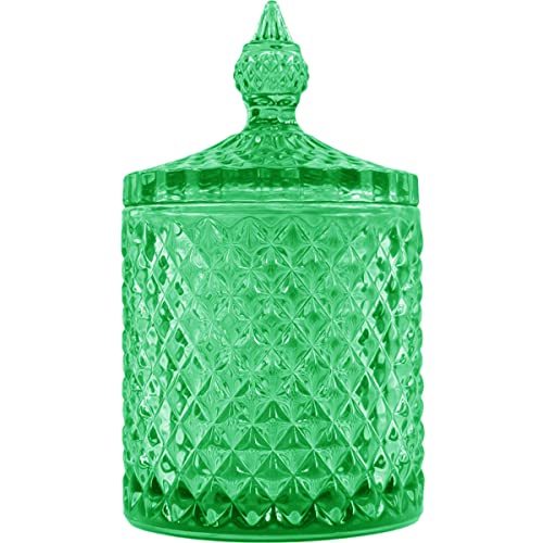 Sizikato Diamant-facettiertes Glas Süßigkeitenglas mit Deckel, 530 ml grünes dekoratives Glas, Nussglas, Trockenobst-Vorratsdose. von Sizikato