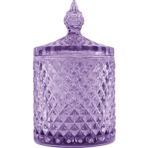 Sizikato Diamant-facettiertes Glas Süßigkeitenglas mit Deckel, 530 ml lila dekoratives Glas, Nussglas, Trockenobst-Vorratsdose. von Sizikato