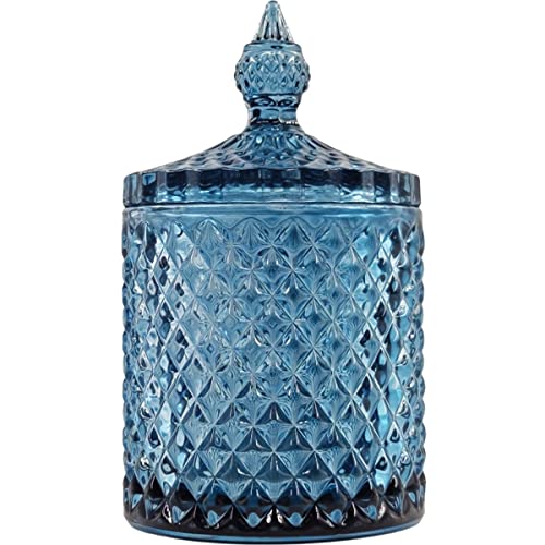 Sizikato Diamantfacettiertes Kristallglas Candy Jar mit Deckel, 510 ml, blaues dekoratives Glas, Nuss-Glas, getrocknete Früchte, Vorratsdose von Sizikato