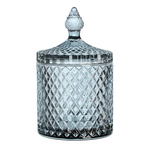 Sizikato Diamond Facettiertes Glas Bonbonglas mit Deckel 283.5 g Grau Deko Glas Nussglas Trockenfrüchte Vorratsdose von Sizikato