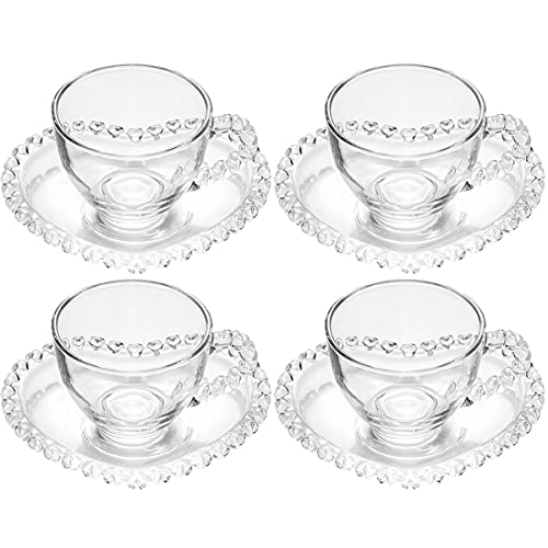 Sizikato Set mit 4 klaren Glastassen und Untertassen, 85 ml, Espressotasse mit herzförmiger Untertasse von Sizikato