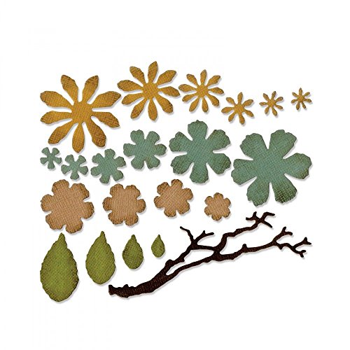 Sizzix SIZ661806 Thinlits Stanzschablonen 661806, kleine Blume von Tim Holtz, 21Stk, eine Größe 9.2cm x 2.5cm - 1cm x 0.6cm Zerlumpte Blumen von Sizzix
