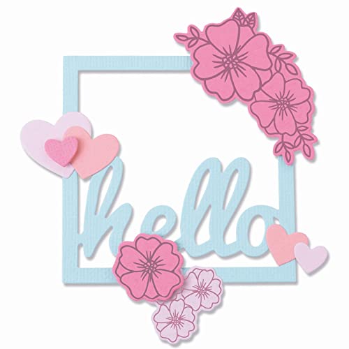 Sizzix Framelits Stanzschablonen-Set, 8 Stück mit 6 Stück Stempeln, Blumen-Hello von Lisa Jones, 665656 von Sizzix