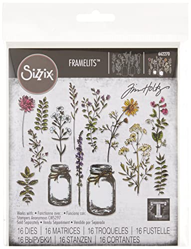 Sizzix Stanzschablonen 662270, 16, Mehrfarbig, Einheitsgröße Framelits stanzen Set 23 Stück-Blumenglas von Tim Holtz, Steel, Silver, 21 x 10.8 x 0.2 cm Sizzix Stanzschablonen 662270, 16, Mehrfarbig, Einheitsgröße Framelits stanzen Set 23 Stück-Blumenglas von Tim Holtz, Steel, Silver, 21 x 10.8 x 0.2 cm von Sizzix