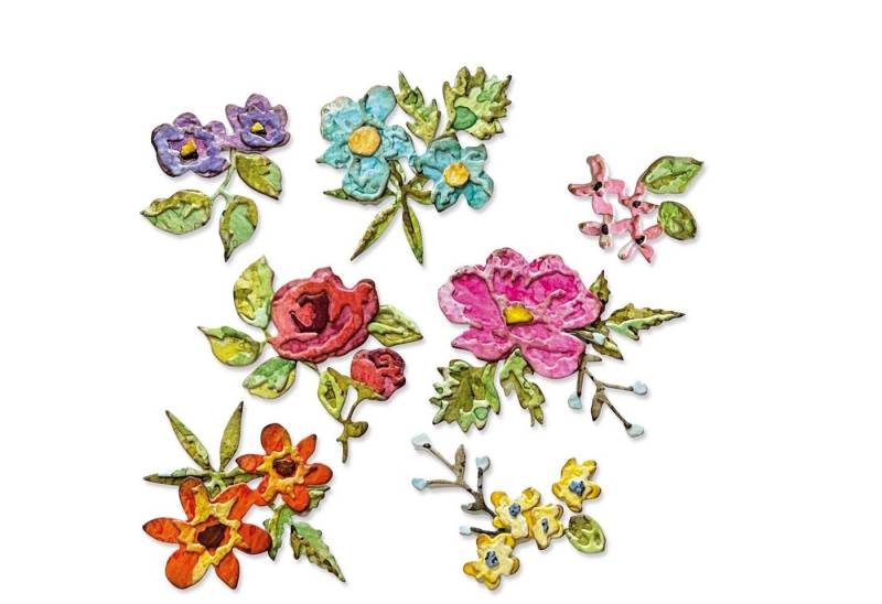 Sizzix Motivschablone Thinlits Stanzschablone Brushstroke Flowers Mini b, 14 Teile von Sizzix