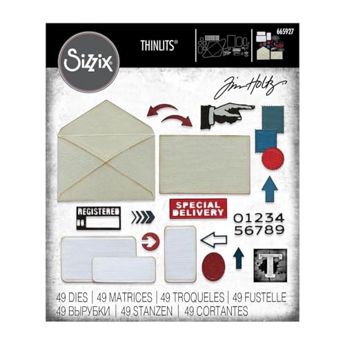 Sizzix Sizzx Thinlits Stanzschablonen 48PK Postale von Tim Holtz | 665927 | Kapitel 3 2022, Kunststoff Papier, Multicolour, One Size von Sizzix
