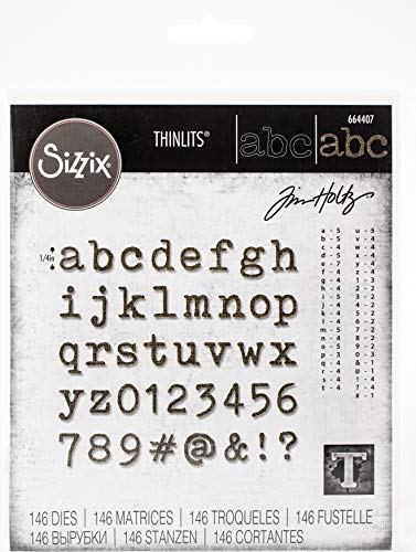 Sizzix 613340 Thinlits Stanzschablonen 146 STK 664407 Elegante alphanumerische Kleinbuchstaben von Tim Holtz, Mehrfarben, Einheitsgröße von Sizzix