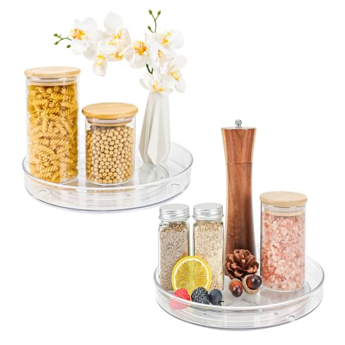 SjYsXm 2 Stück Drehteller Organizer Küche, 23,5cm/9,25'' Lazy Susan Drehteller Gewürzregal 360° Kühlschrank Drehbares Tablett Rund Küchenregal Drehplatte für Salz, Gewürzgläser, Transparent Drehplatte von SjYsXm