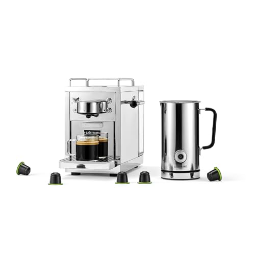Sjöstrand Espressomaschine & Milchaufschäumer Bundle - kompatibel mit Nespresso, Edelstahlgehäuse, Skandinavisches Design (Chrom) von Sjöstrand Coffee Concept