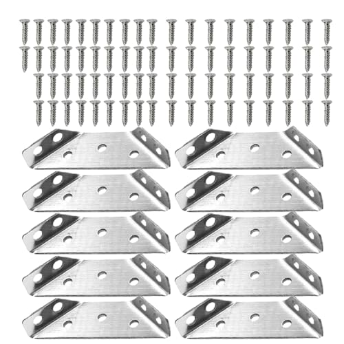 SkVLf Universeller Möbel-Eckverbinder Aus Edelstahl, Eckverbinder Möbelbau,Eckverbinder Metall, Dreieckige Eckwinkel, Eckverbinder Holz Für Regal, Schrank, Tisch, Stuhl (10 Stück+70 Schrauben) von SkVLf