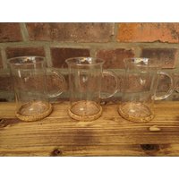 Hohes Teeglas Jenaer Glas Mit Kork Untersetzer, 3 Stück Im Set von SkadivonWinterfeld