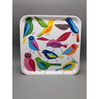 Vintage Ikea Bird Tray Ikea Bärbar Serviertablett - Mehrfarbige Vögel Tablett - Quadratisch Melamin Vogel Barbar - 1990Er Jahre von SkadivonWinterfeld