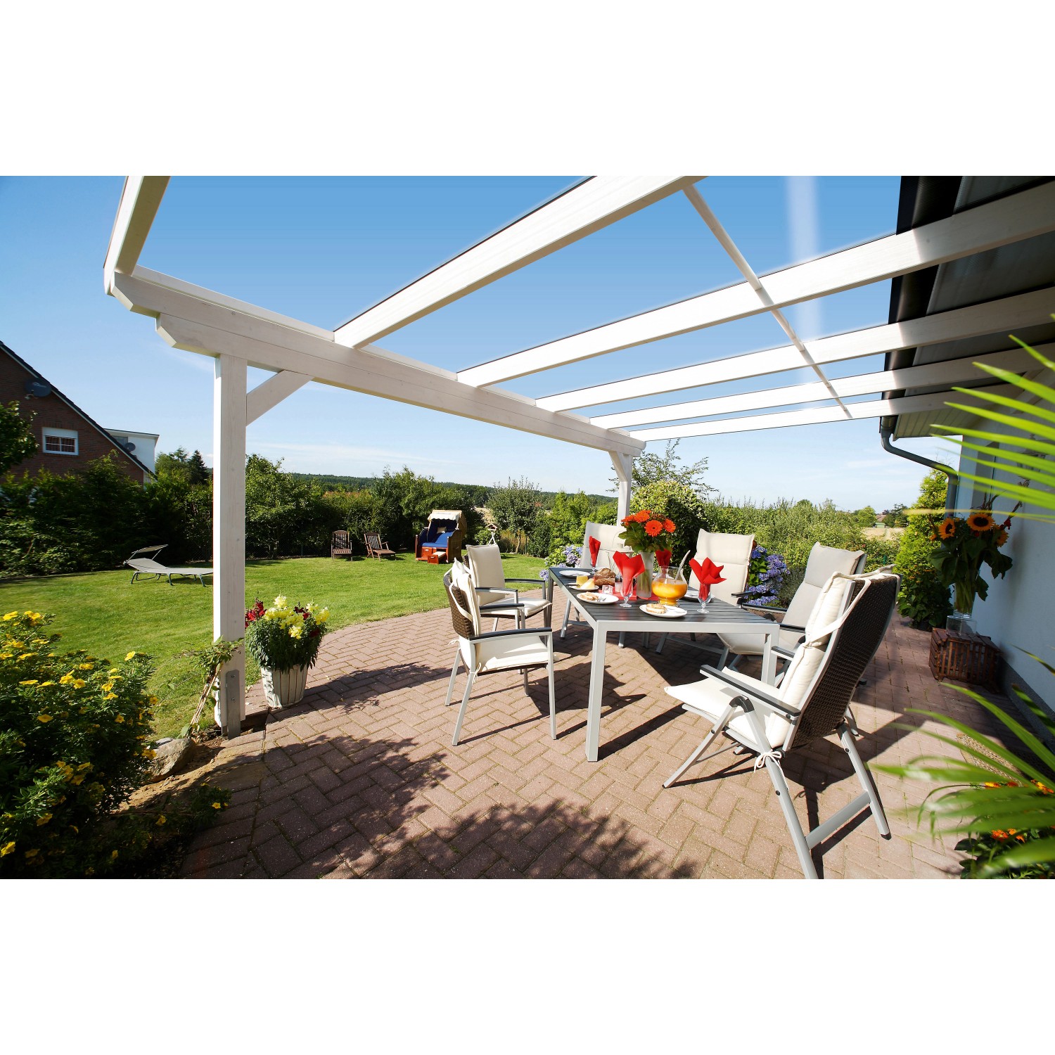 Aufpreis für Glas-Eindeckung Terrassenüberdachung VSG10mm für Größe 648 x 400 cm von Skan Holz