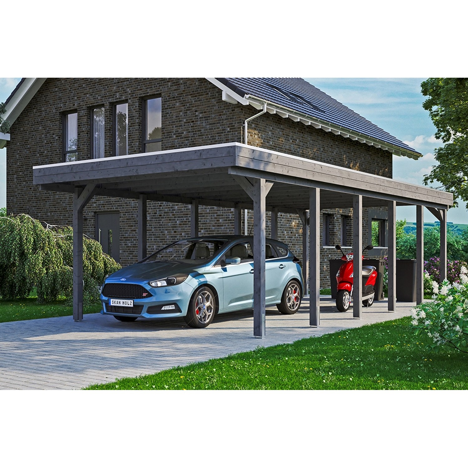 Carport Friesland Schiefergrau 397 x 860 cm mit EPDM-Dach von Skan Holz